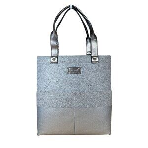 Kate Spade New York Bon Shopper Dipped Frosted Felt Tote Bag in Silver - EUC!